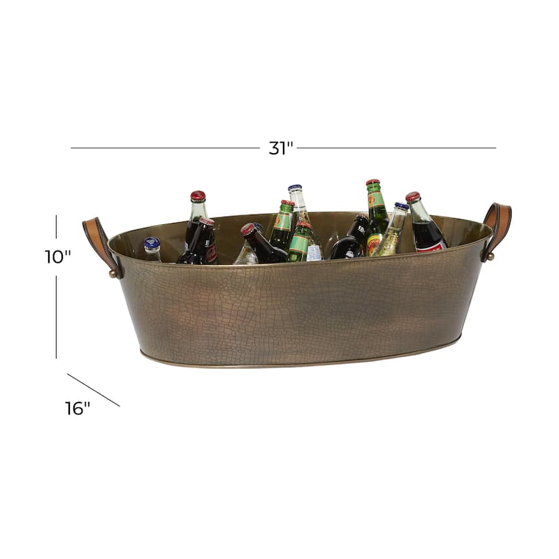 Stainless Steel Metal Ice Bucket with Leather Strap Handles - Bronze - Roche River Decor