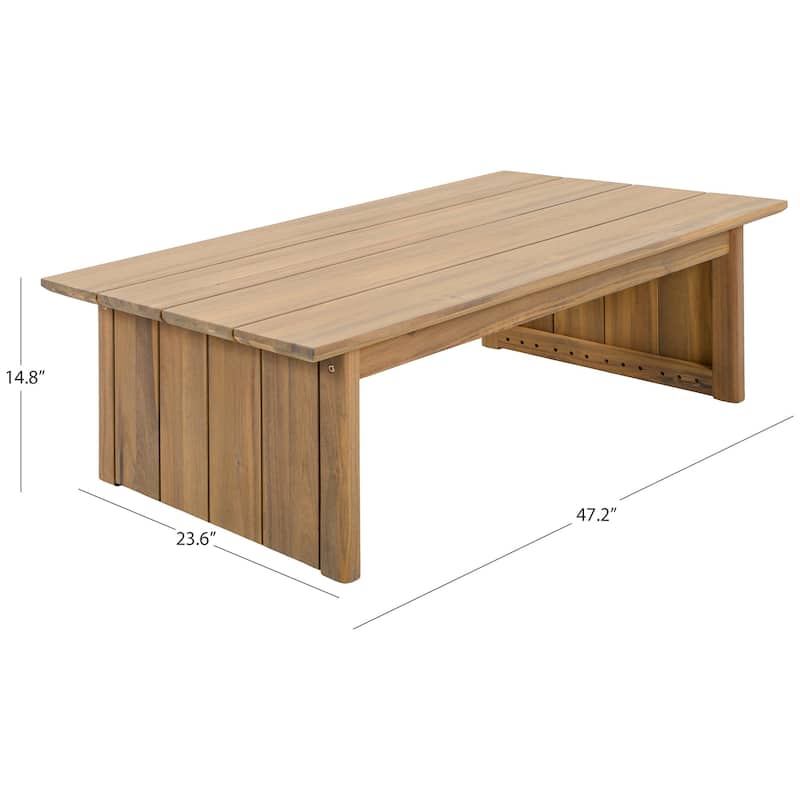SAFAVIEH Outdoor Patio Furniture Kento Solid Wood Slatted Coffee Table - 47"W x 24"D x 15"H