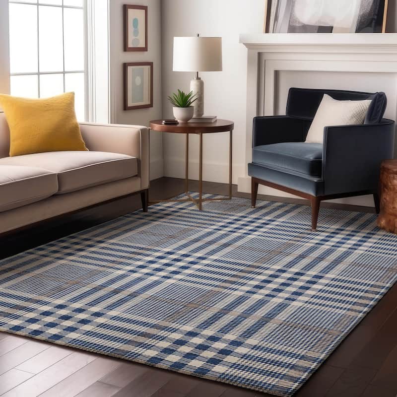 Premium Washable Super Soft Modern Plaid Mayfield Rug - Navy - 2'6" x 3'10"