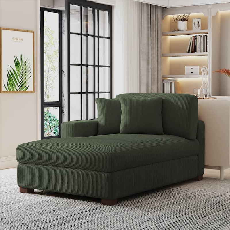Modern Corduroy Indoor Chaise Lounge Couch with Pillows - Left Facing - Green/Left