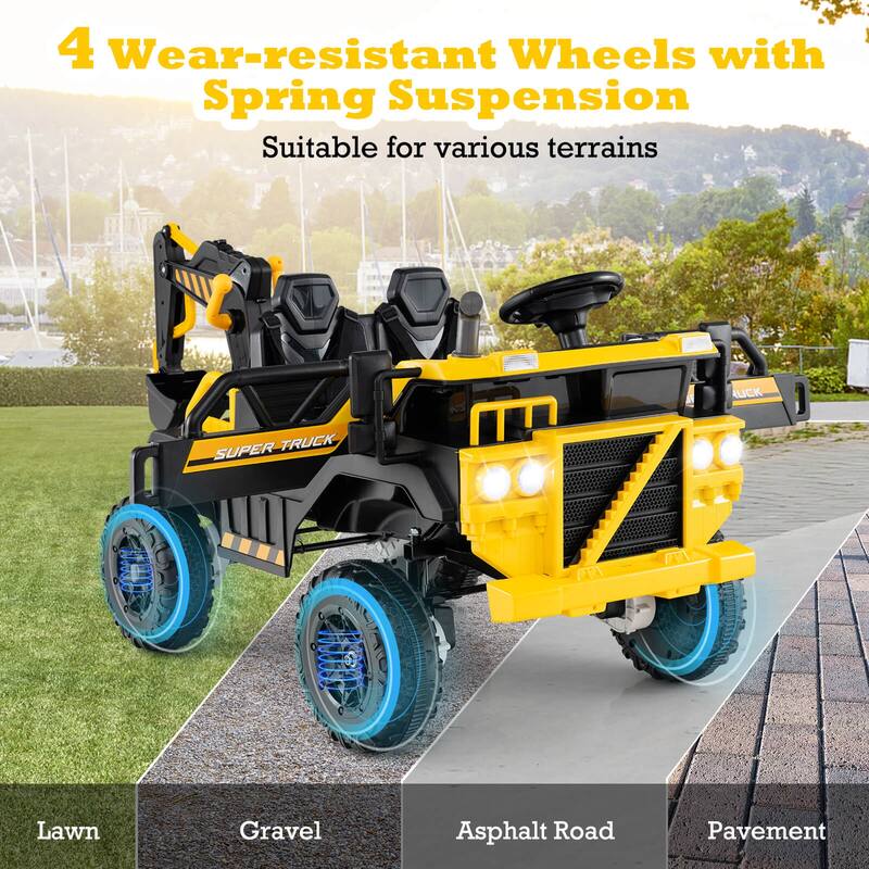 Costway 24V Ride On Excavator, 4WD Electric Truck Construction Vehicle - as pic shows - See Details