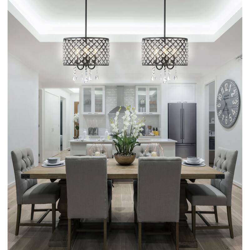 Avah Metal/Crystal Adjustable LED Drop Chandelier, Black/Clear by JONATHAN Y