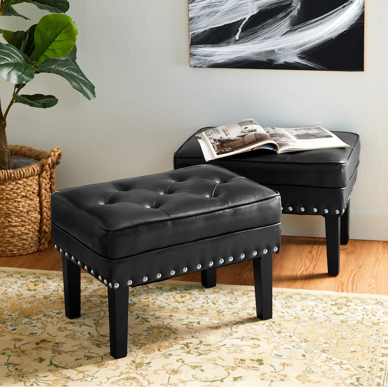 Glitzhome Set of 2 22"W Leatherette Button-tufted Foot Stools Ottomans