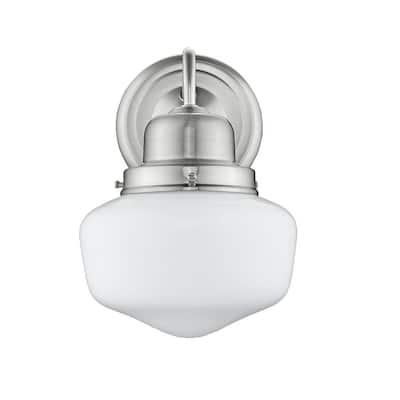 Updated Farmhouse 1 Light Wall Sconce with White School House Glass