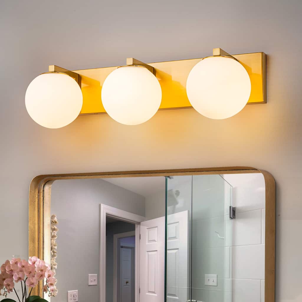Modern 3/4 -Light Bathroom Vanity Light with Opal Glass Globe ...
