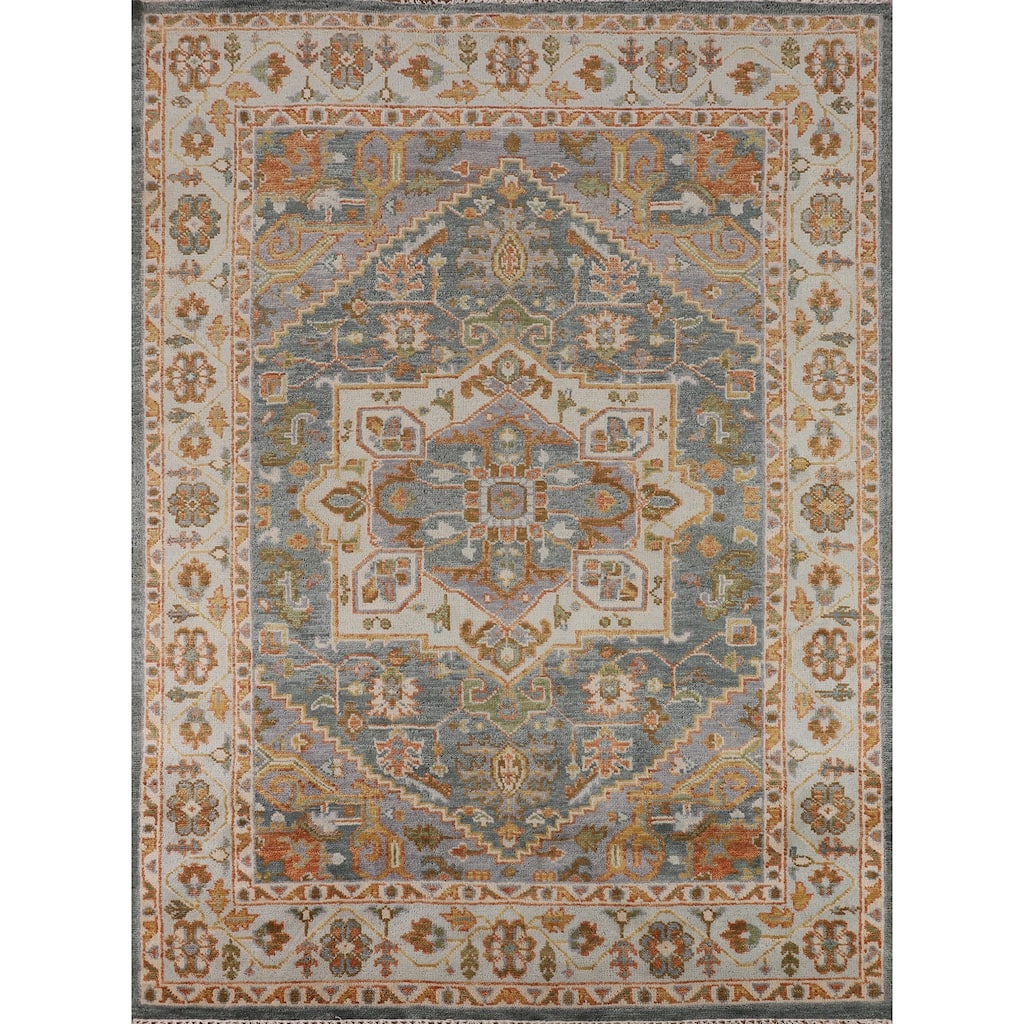 Geometric Grey Heriz Serapi Rug Hand-Knotted Traditional Wool Carpet - 8'1"x 9'11"