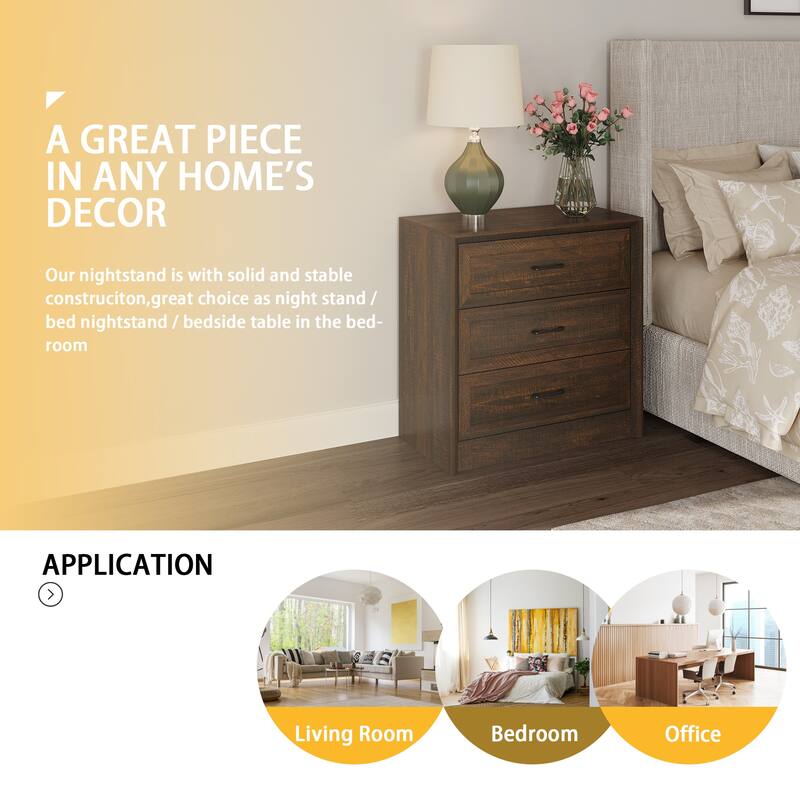 Modern 3-Drawer Wood Dresser for Bedroom, Wide Storage Chest with Metal Handles, Nightstand Cabinet