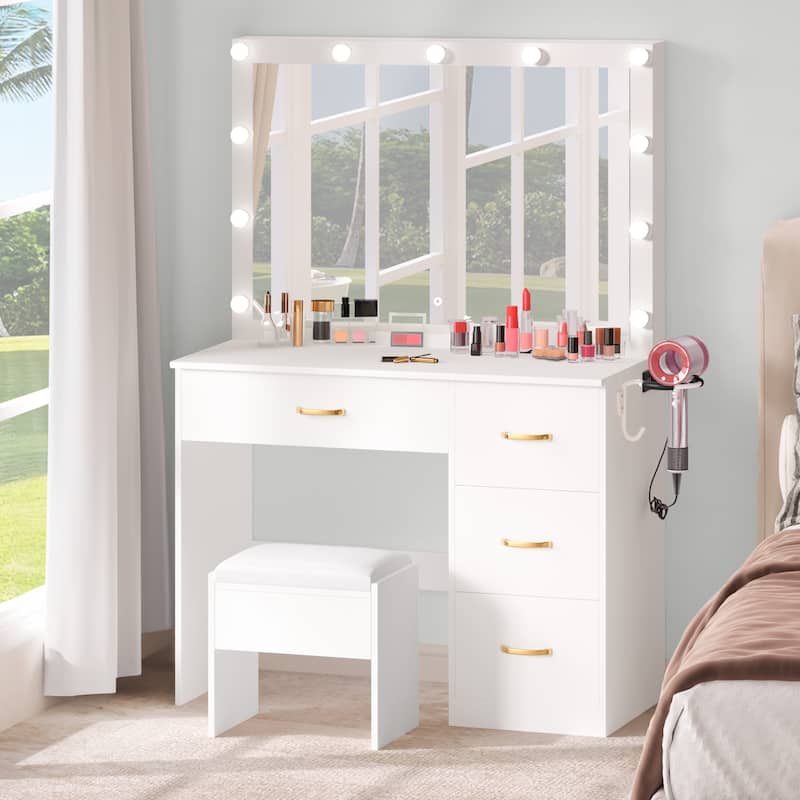Moasis Makeup Vanity with 4 Drawers - 35.4"L x 23.6"W x 53.5"H