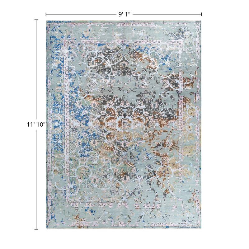 Ikat One-of-a-Kind Hand-Knotted Area Rug - Gray, 9' 1" x 11' 10" - 9' 1" x 11' 10"
