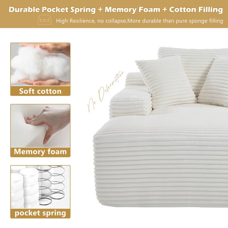 Roomfitters 67" Oversized Chaise Lounge, Corduroy Boneless Sleeper Sofa with 9.9" Wide Armrests