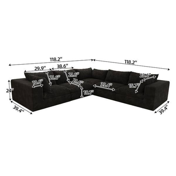 dimension image slide 15 of 20, Modular Sectional Sofa Corduroy Upholstered Sleeper Sofa Convertible Cloud Accent Couch Deep Seat Chaise Lounge, DIY Combination
