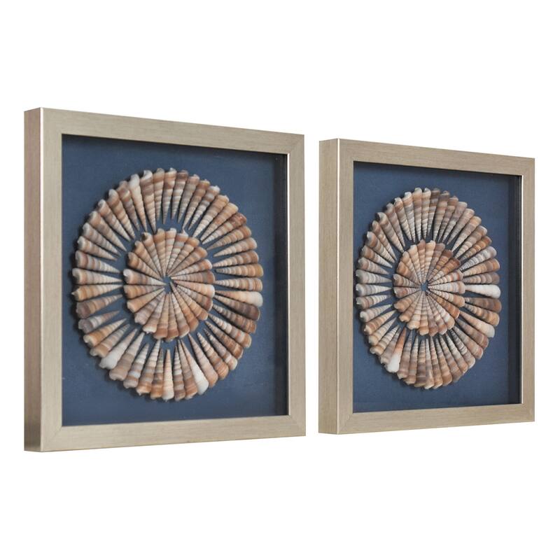 American Art Decor 2-Piece Coastal Seashell & Sea Glass Shadowbox Framed Wall Art Set