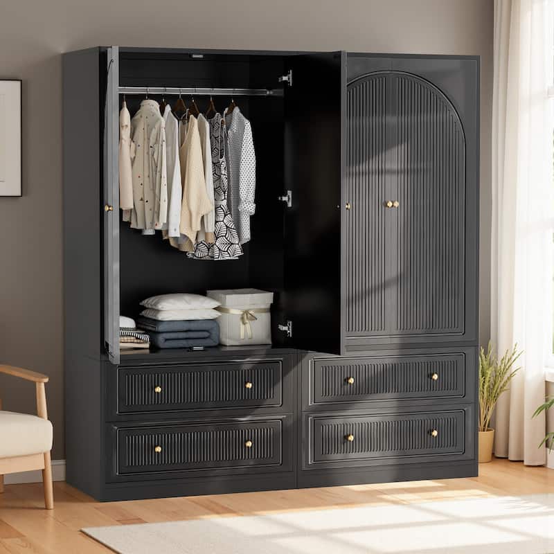 Pocassy Wardrobe Closet 70" Large Capacity Clothing Wardrobe Cabinet - Black