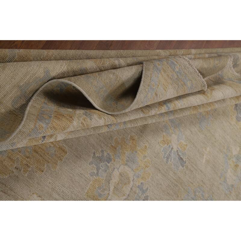 Hand Knotted Oriental 100% Wool Carpet Transitional All-Over Beige & Ivories Oushak Area Rug - 11' 8'' X 9' 1''