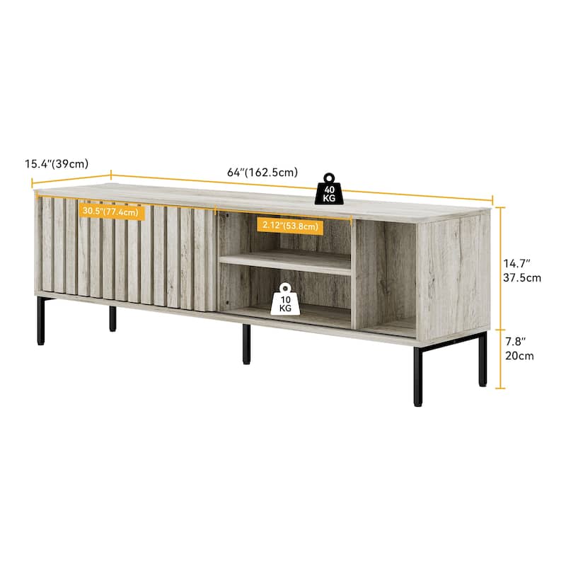 Moasis 64"TV Stand Hollow Sliding Door Entertainment Center Adjustable Shelves TV Console - 64"L x 15.4"W x 22.5"H
