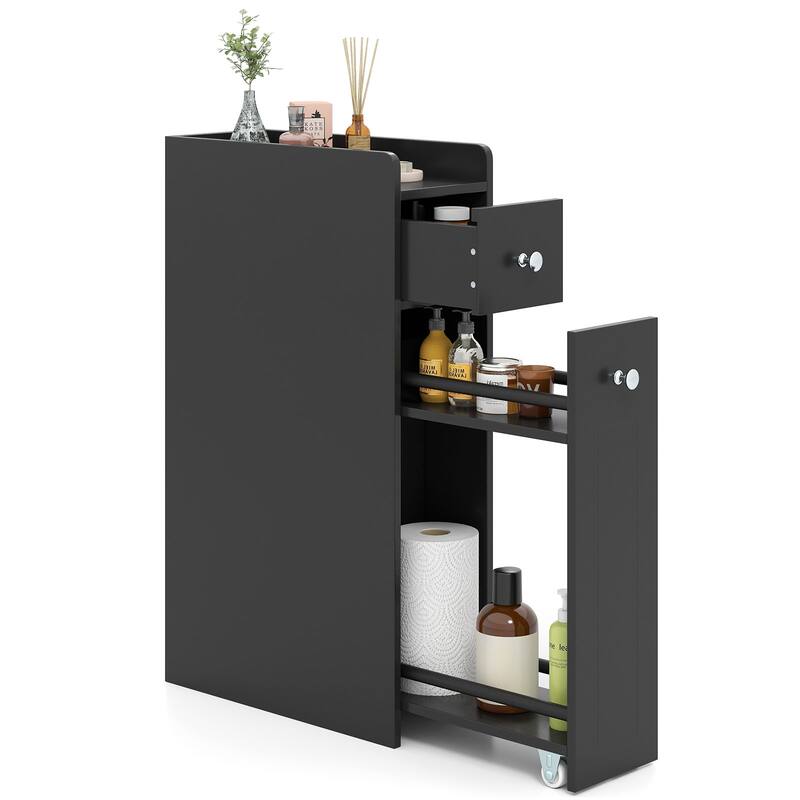 Gymax Small Bathroom Storage Cabinet 4-Tier Narrow Toilet Side Storage - Black