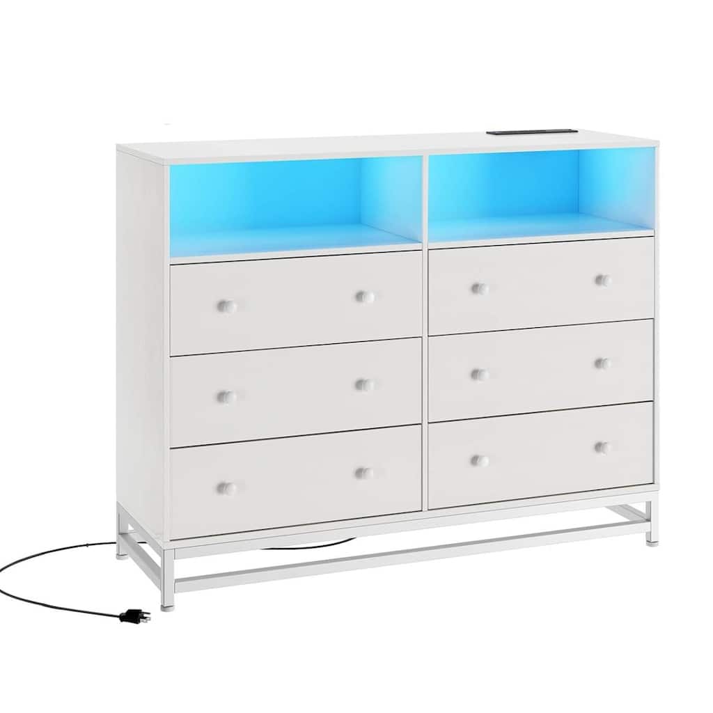 6 Drawer Dresser with LED Lights, Charging Station