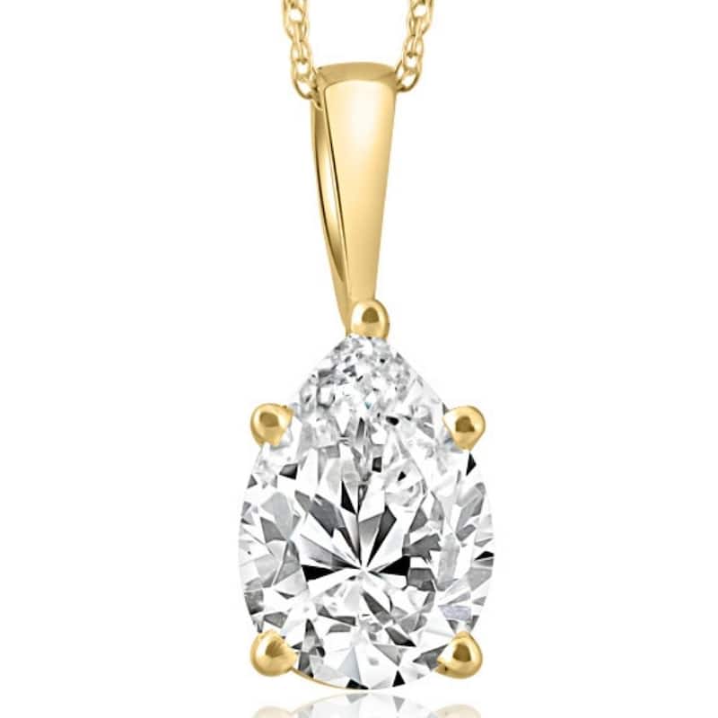 2Ct Pear Shape Diamond Solitaire Necklace Yellow Gold Pendant Lab Grown