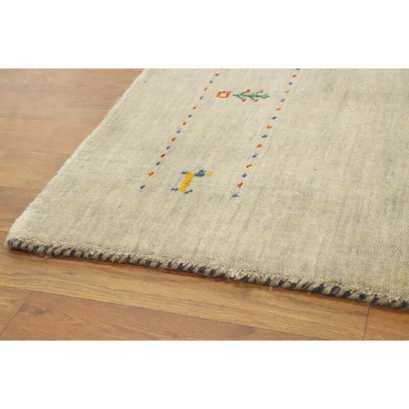 Hand Knotted Oriental 100% Wool Carpet Tribal Animal Pictorial Beige & Ivories Gabbeh Area Rug - 5' 10'' X 3' 9''