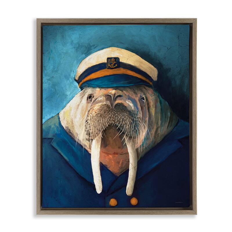 Stupell Sailor Captain Walrus Framed Floater Canvas Wall Art Design By Kamdon Kreations - 17 x 21 - Brown