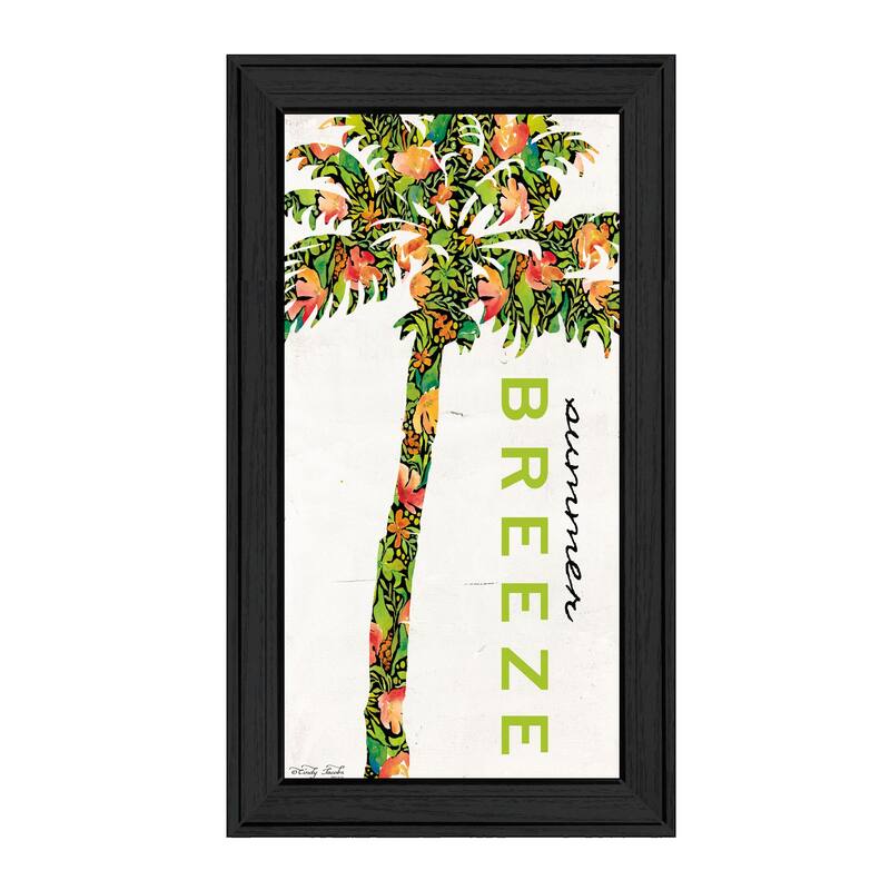TrendyDecor4U Contemporary "Summer Breeze - Palm Tree" Framed Print Wall Art - Charcoal