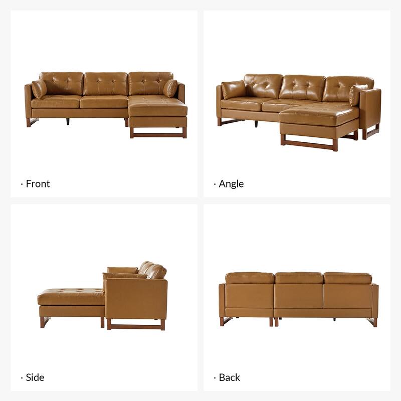 Frances Mid-century Style Genuine Leather Sectional Sofa and Chaise with Soild Wood Legs by HULALA HOME