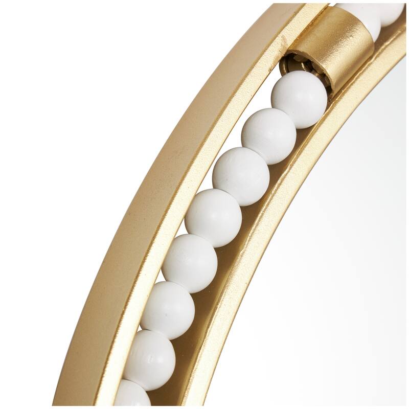 Metal Wall Mirror with White Wood Beading - Gold - Roche River Decor - 1"W x 26"L x 26"H