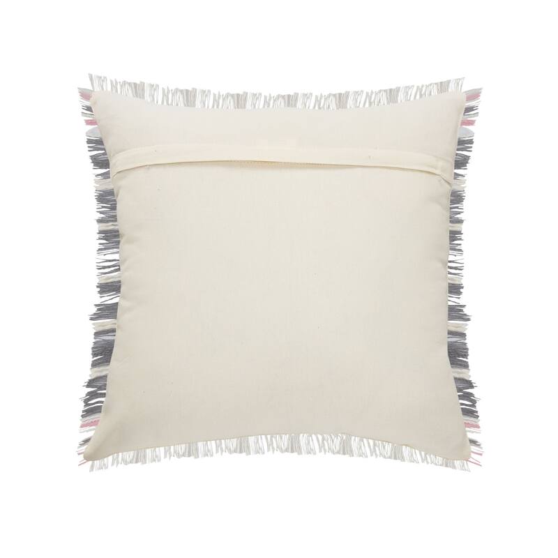 20" Gray and White Striped Square Throw Pillow with Fringes