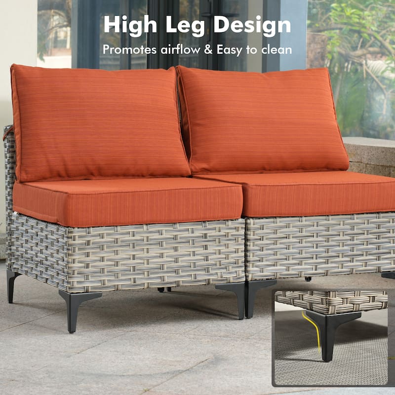 OVIOS 10 Pieces Outdoor Wicker Swivel Chair Set With Solar-Powered Coffee Table