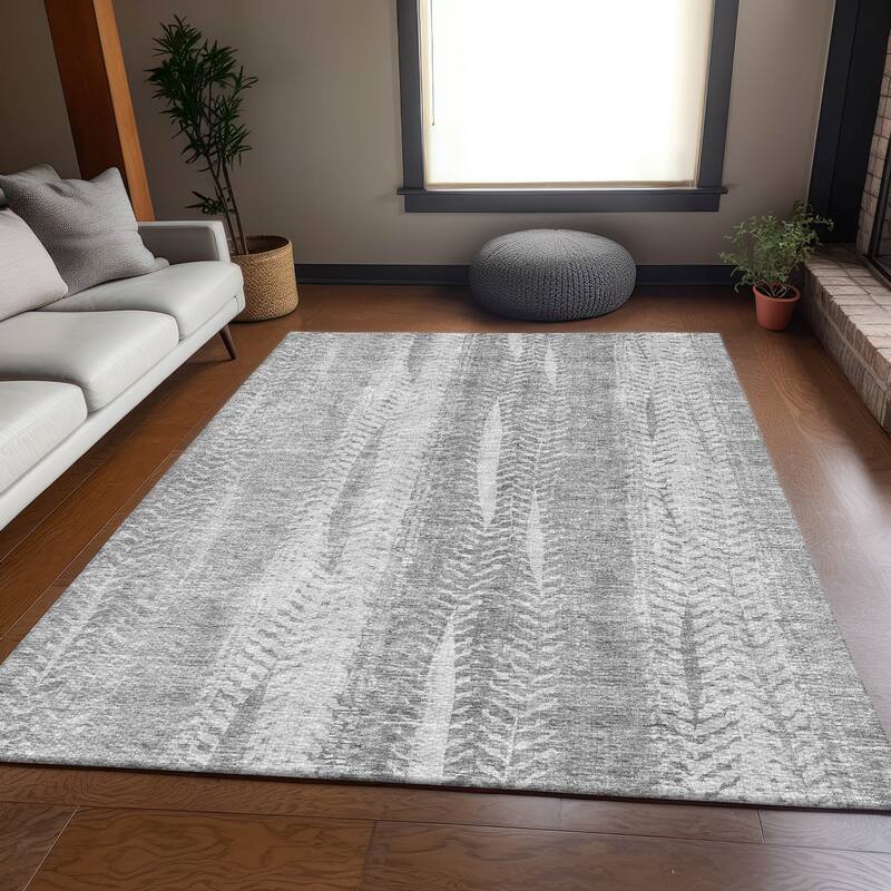 Premium Washable Super Soft Stripe Tracks Mayfield Rug - Silver - 5' x 7' 6" - Rectangle