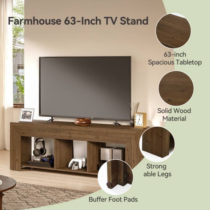 63-Inch Solid Wood Console Table, Low Entryway Table with Storage