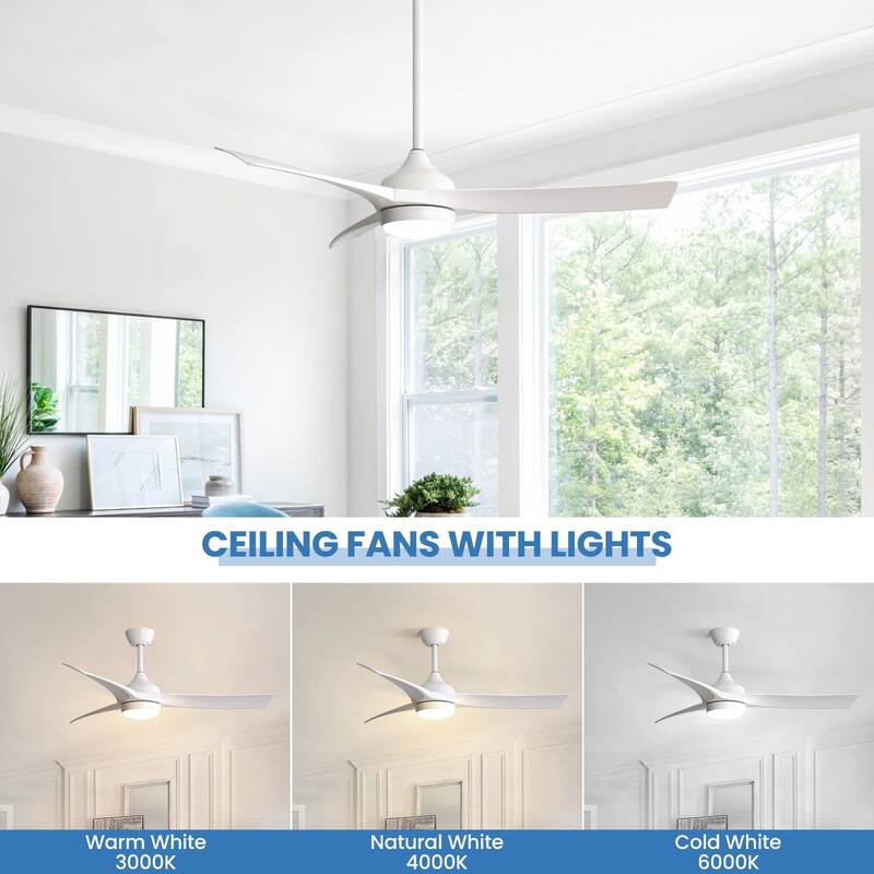 52/60 Inch Ceiling Fan with Integrated LED Light and Remote Control Quiet DC Motor