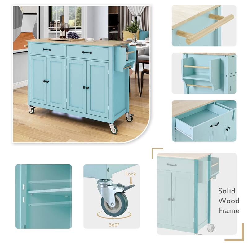 Rolling Kitchen Island Cart with Solid Wood Top and Locking Wheels, Mobile Kitchen Storage Islands for Dining Room