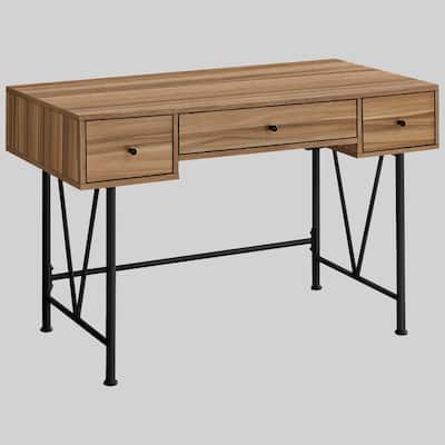 Modern 48" Computer Desk with 2 Side Storage Drawers and Metal Legs