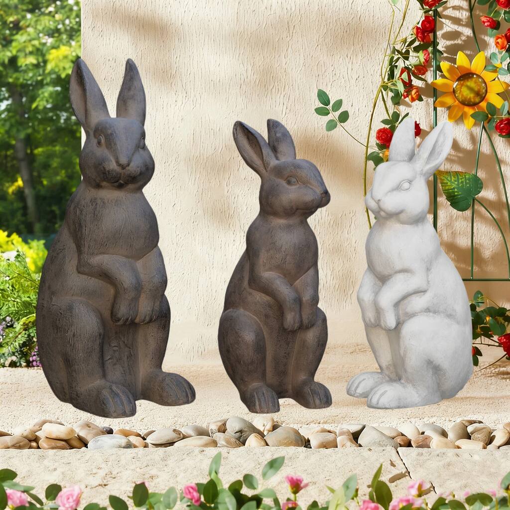 Glitzhome MgO Standing Rabbit Garden Yard Statue Bunny Figurines