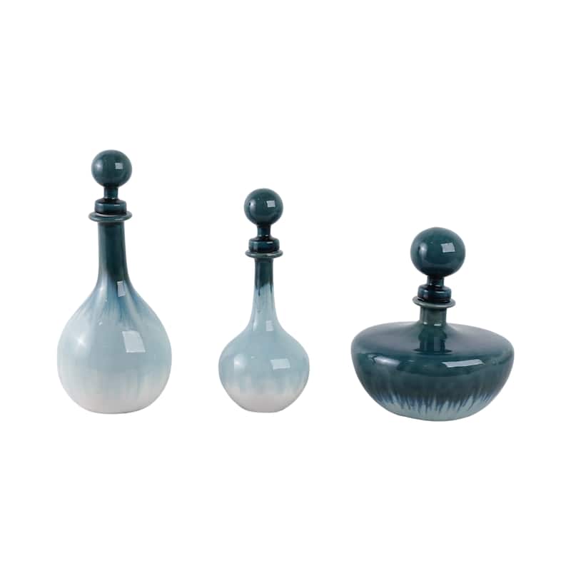 Stoneware Decorative Vase Coastal Style (Set of 3) - 14/12/10" Blue