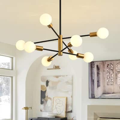 8-Light Modern Sputnik Chandeliers Mid Century Adjustable Black & Gold Light Fixtures