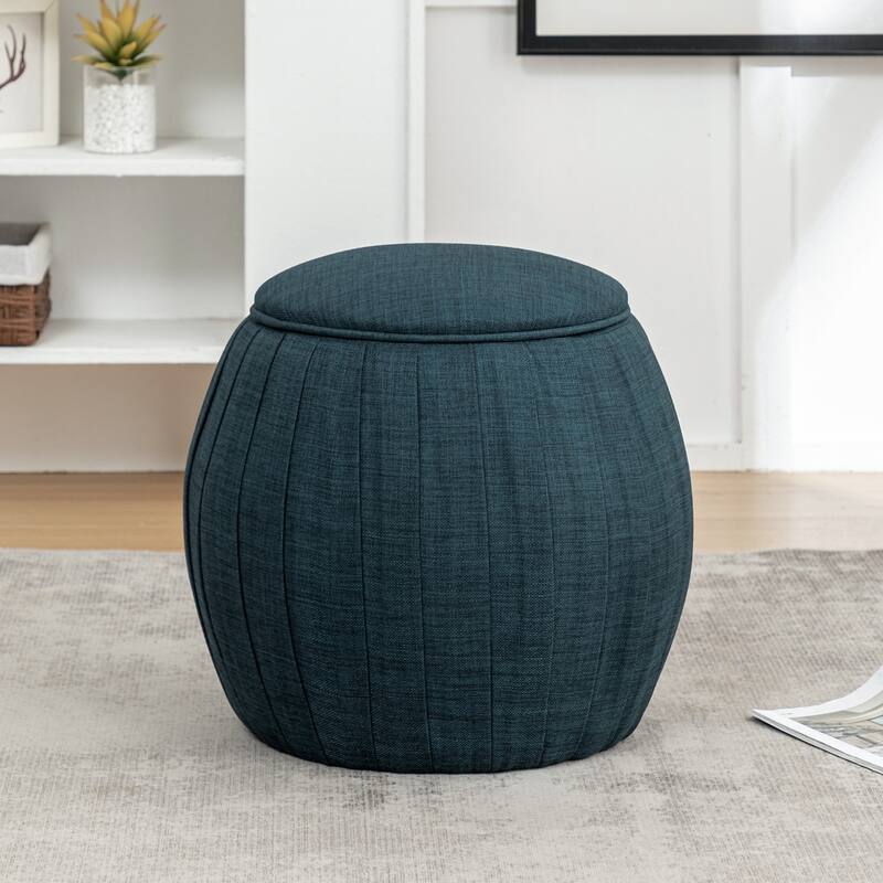 Round Accent Storage Ottoman - Upholstered Circular Storage Box with Hidden Compartment and Cushion Seat for Modern Homes