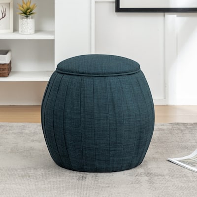 Round Accent Storage Ottoman - Upholstered Circular Storage Box with Hidden Compartment and Cushion Seat for Modern Homes