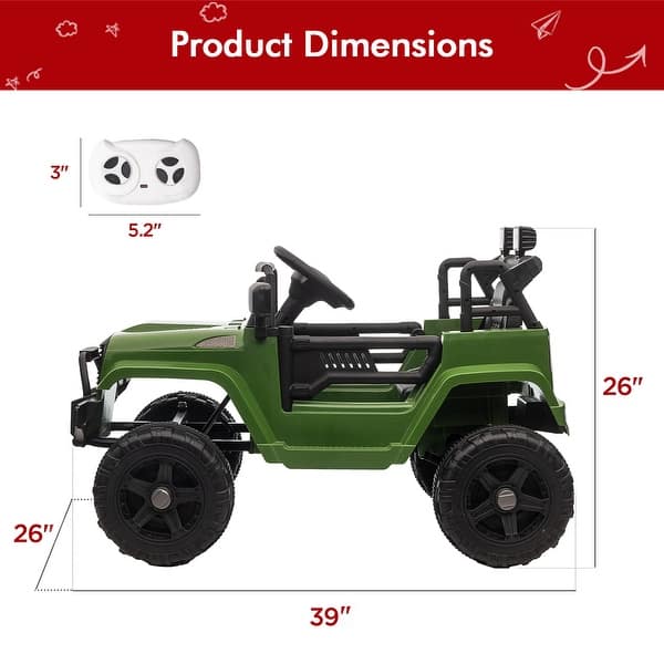 dimension image slide 1 of 4, 12V Ride on Car for Kids 3 Speeds Truck to Drive