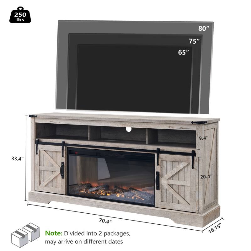Fireplace TV Stand,Farmhouse Entertainment Center w/Sliding Barn Door