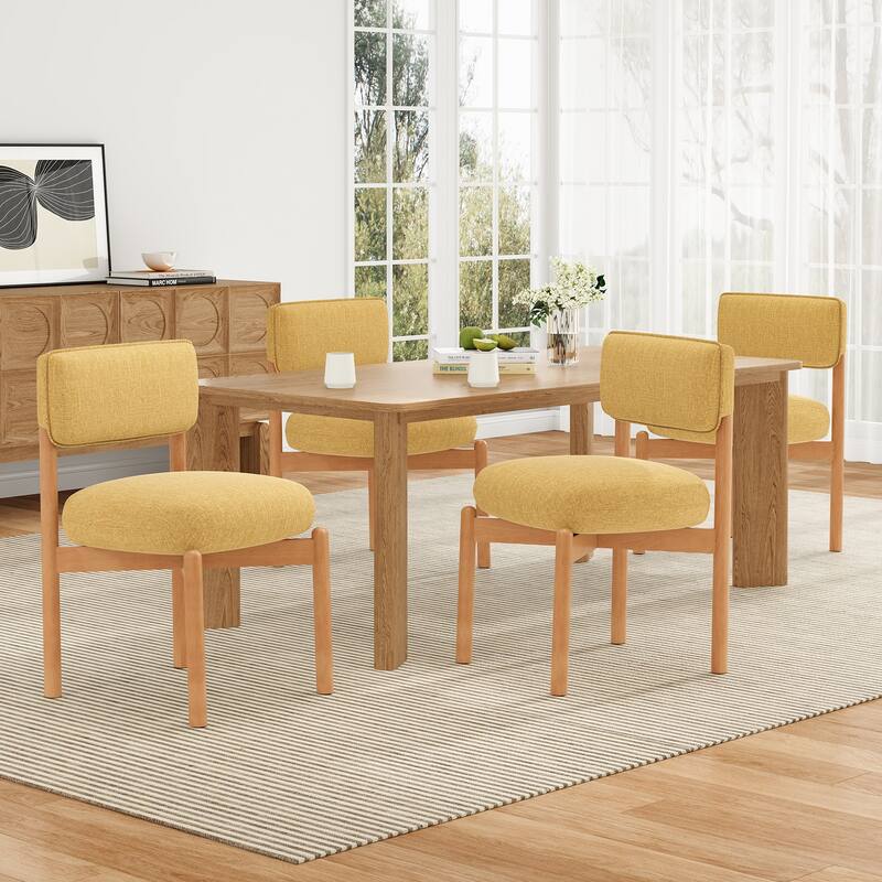 Modern Wooden Blended Linen Dining Chair (Set of 2)