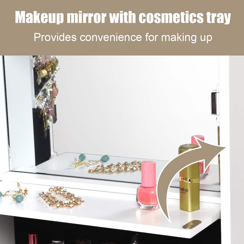 Lockable Jewelry Armoire LED Jewelry Cabinet with Full Length Mirror