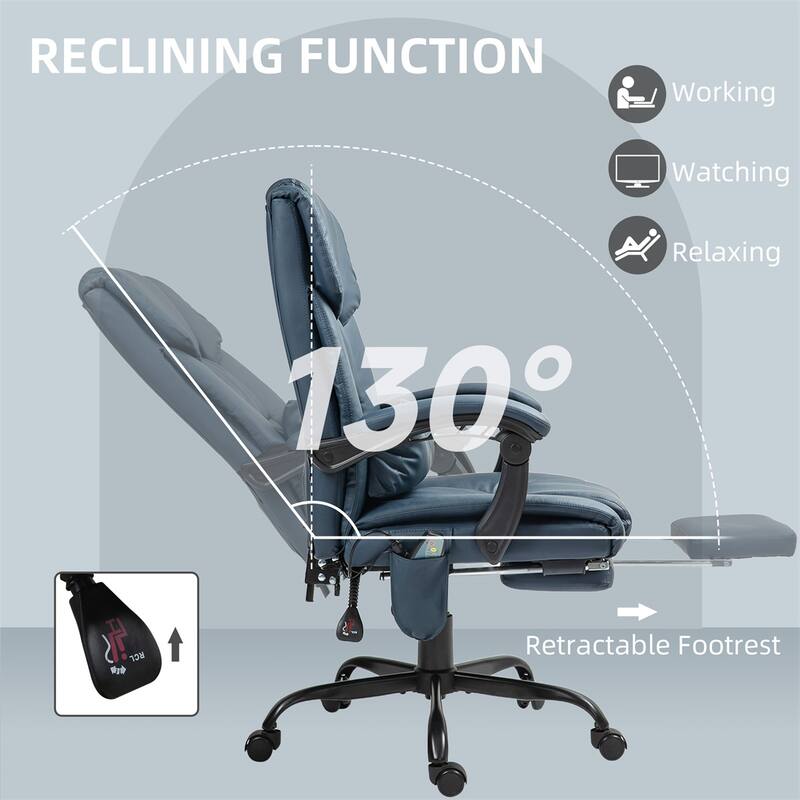 Adjustable Recliner Office Chair with Footrest Vibration Massage and High Back Swivel Wheels - 26" W x 29.5" D x 44"-48" H