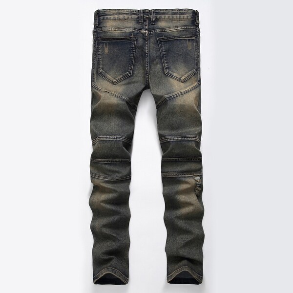 men's slim fit black stretch destroyed ripped skinny denim jeans