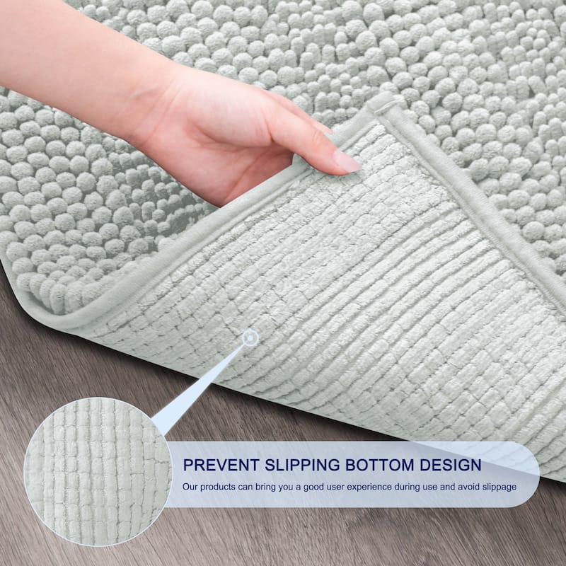 Subrtex Non-slip Bathroom Rugs Chenille Soft Striped Plush Bath Mat