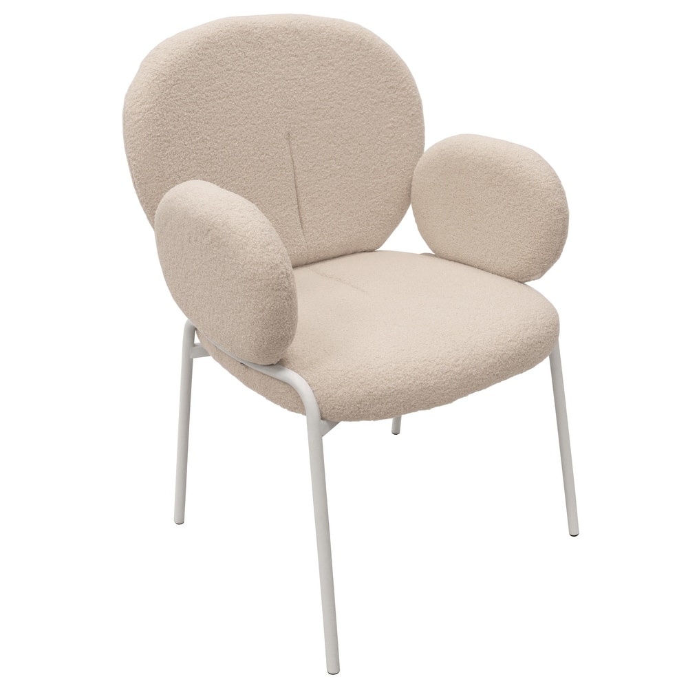 Celestial Series Boucle Upholstered Dining Chairs with Plush Seating and White Iron Legs, Modern Accent Chairs for Dining Room