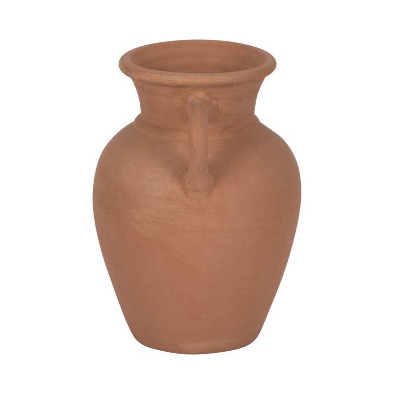 Handcrafted Terracotta Pottery Vase with Amphora Shape and Handles
