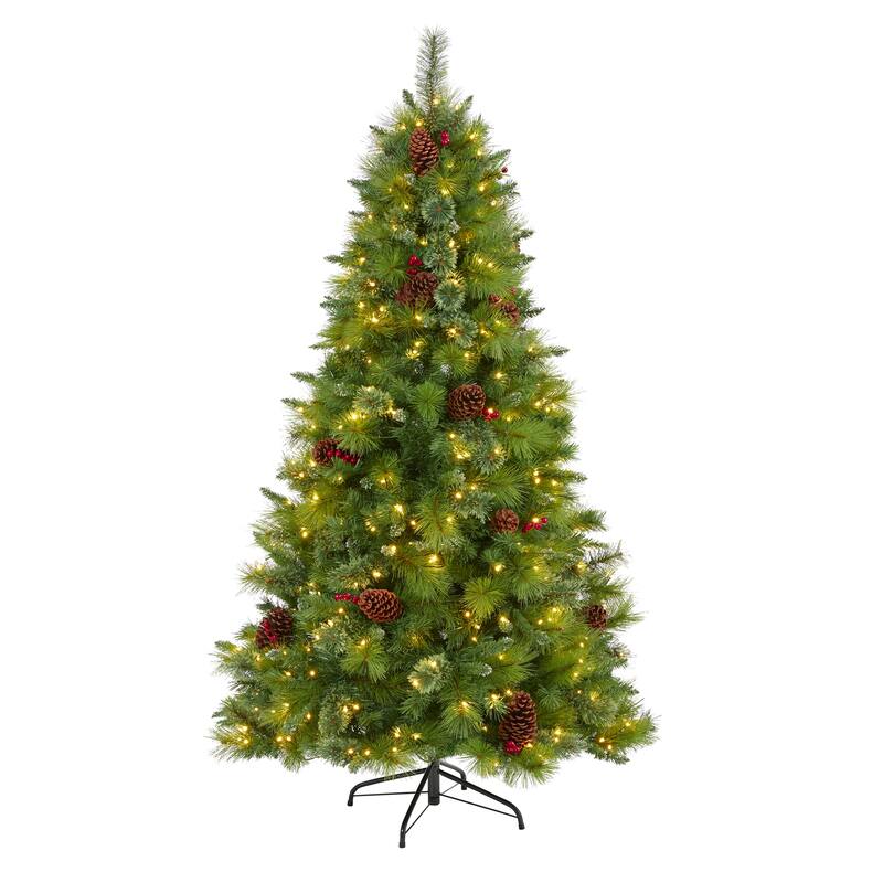 6' Montana Mixed Pine Artificial Christmas Tree with Pine Cones, Berries and 350 Clear LED Lights