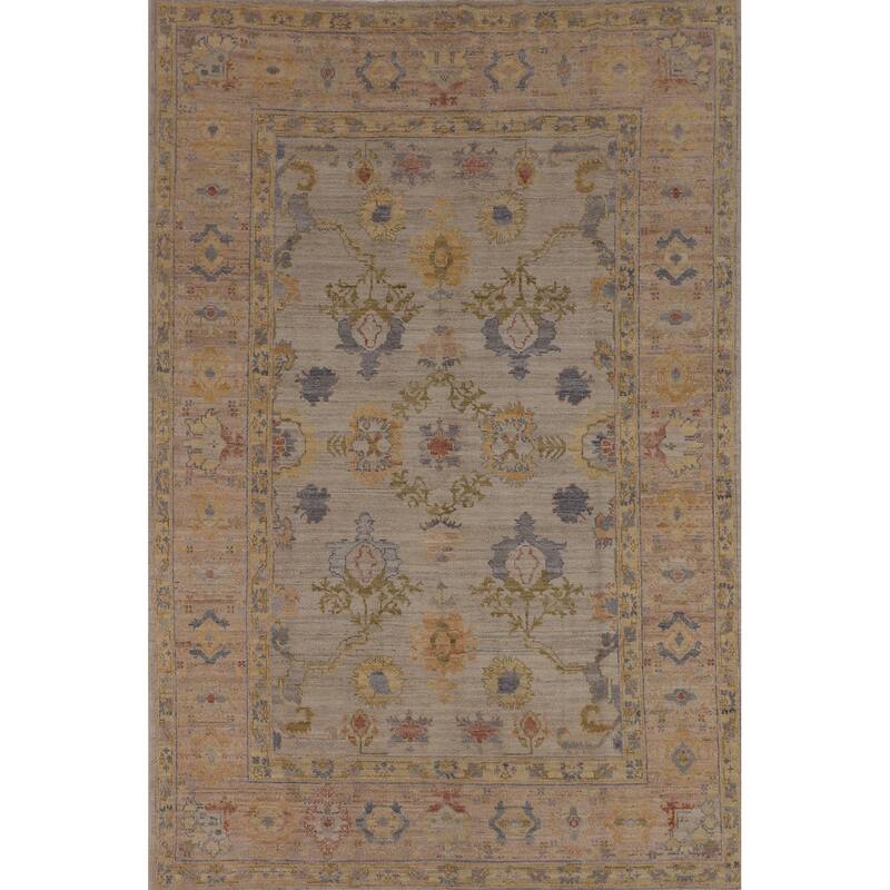 Oushak Turkish Vegetable Dye Area Rug Handmade Beige Wool Carpet - 6'2"x 8'10"